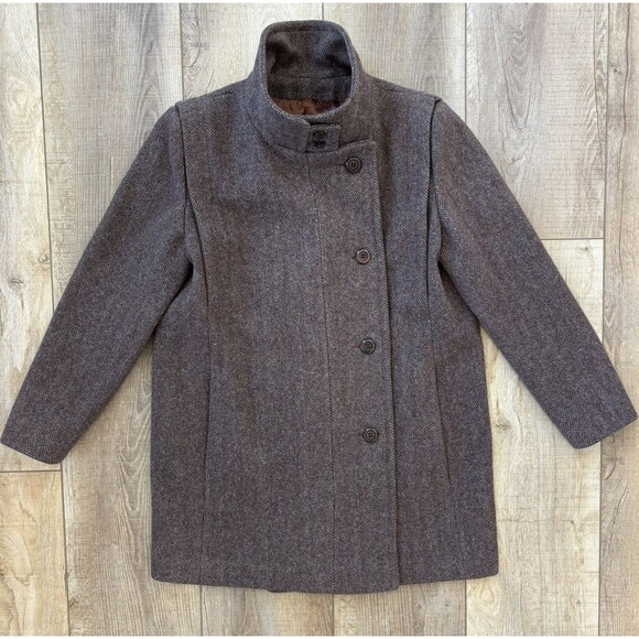 Jill Jr Jackets & Blazers - Vintage Jill Jr Womens Herringbone Wool Coat Size M/L 60s Union Made USA Classic